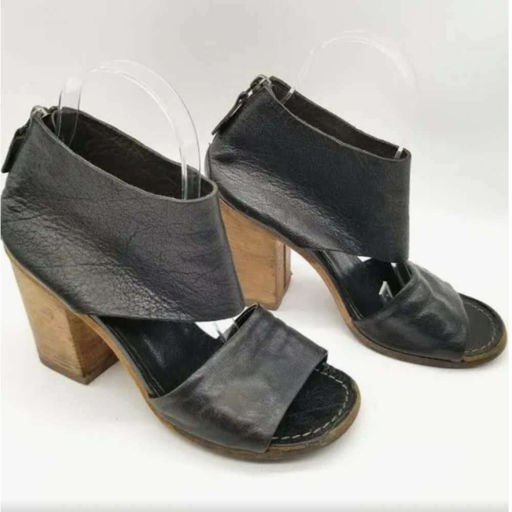 Marsell Black Leather/ Wooden Block Heels